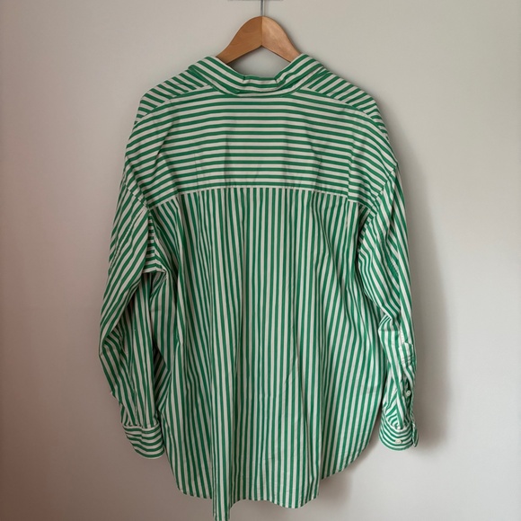 Aritzia Wilfred Relaxed Poplin Shirt Button-Up Green Striped Size Medium - Picture 3 of 6